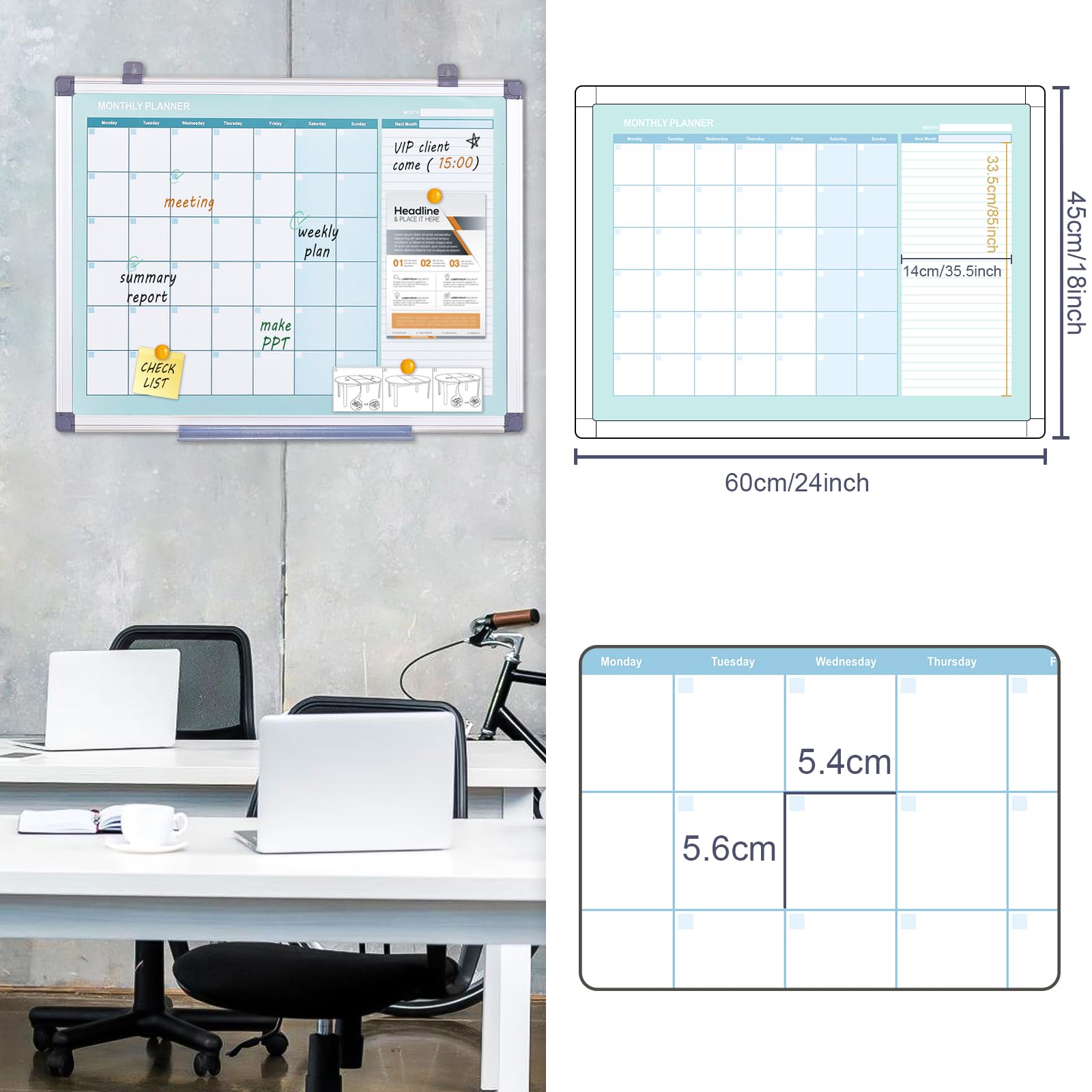 MAKELLO Magnetic Whiteboard Calendar Monthly Planner for Wall Office, Classroom, Kitchen and Bedroom, 60x45cm - Image 2