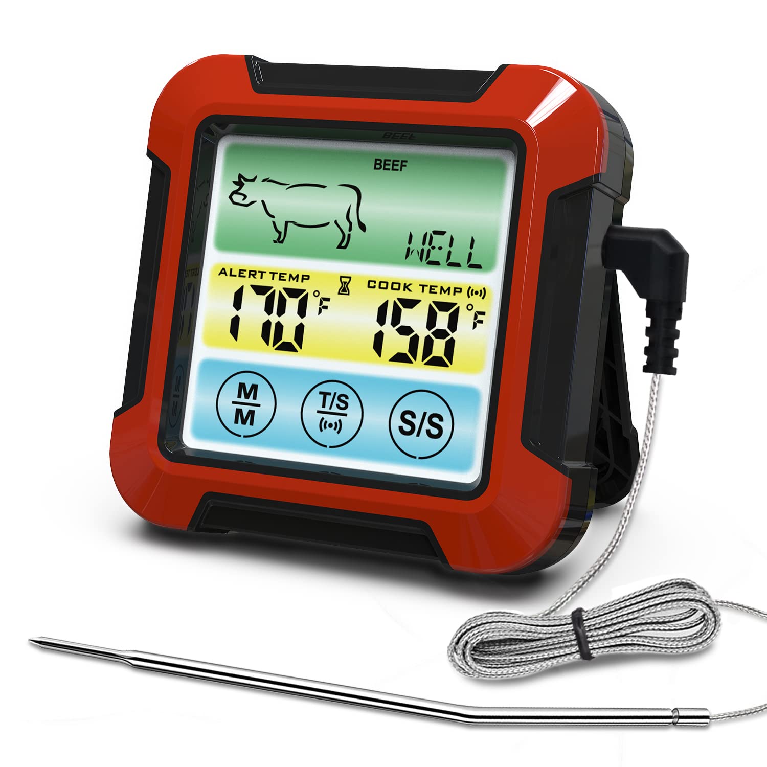 Meat Thermometers for Smokers, Instant Read Digital Meat Thermometer with Waterproof Probe, Backlight, Touchscreen, Kitchen Timer, Digital Food Thermometer for Cooking, BBQ, Oven, Grilling