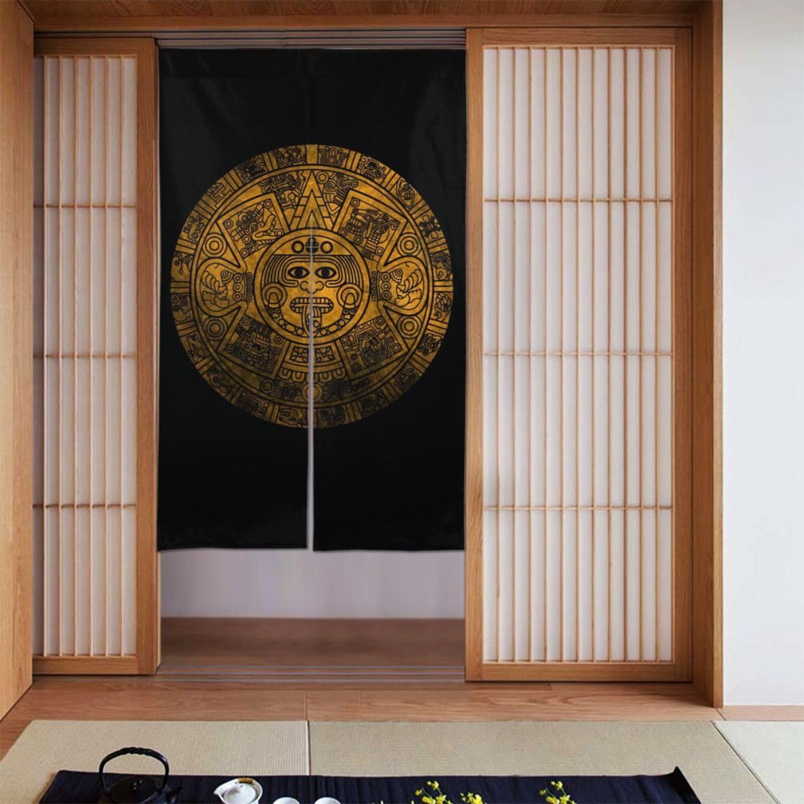 Ancient Aztec Calendar Mayan Calendar Door Curtains,Doorways Curtains for Windows,Bedroom Divider 34"X 56"