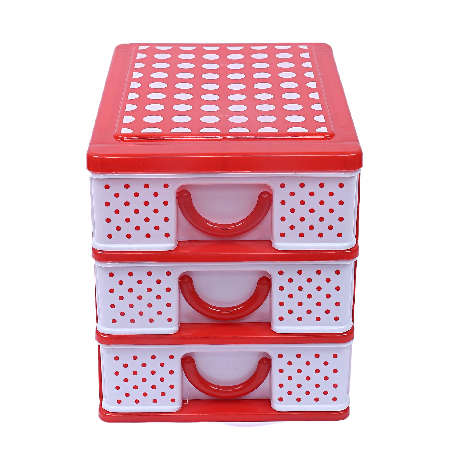 Kuber Industries Plastic Three Layer Drawer Storage Cabinet Box (Red, Standard Size, CTKTC25039)-image-38