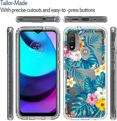 Miniatura 5 de Vokuha Funda para Moto E20Moto E30Moto E40, XT2155 con protector de pantalla de vidrio templado, funda protectora de TPU transparente floral a