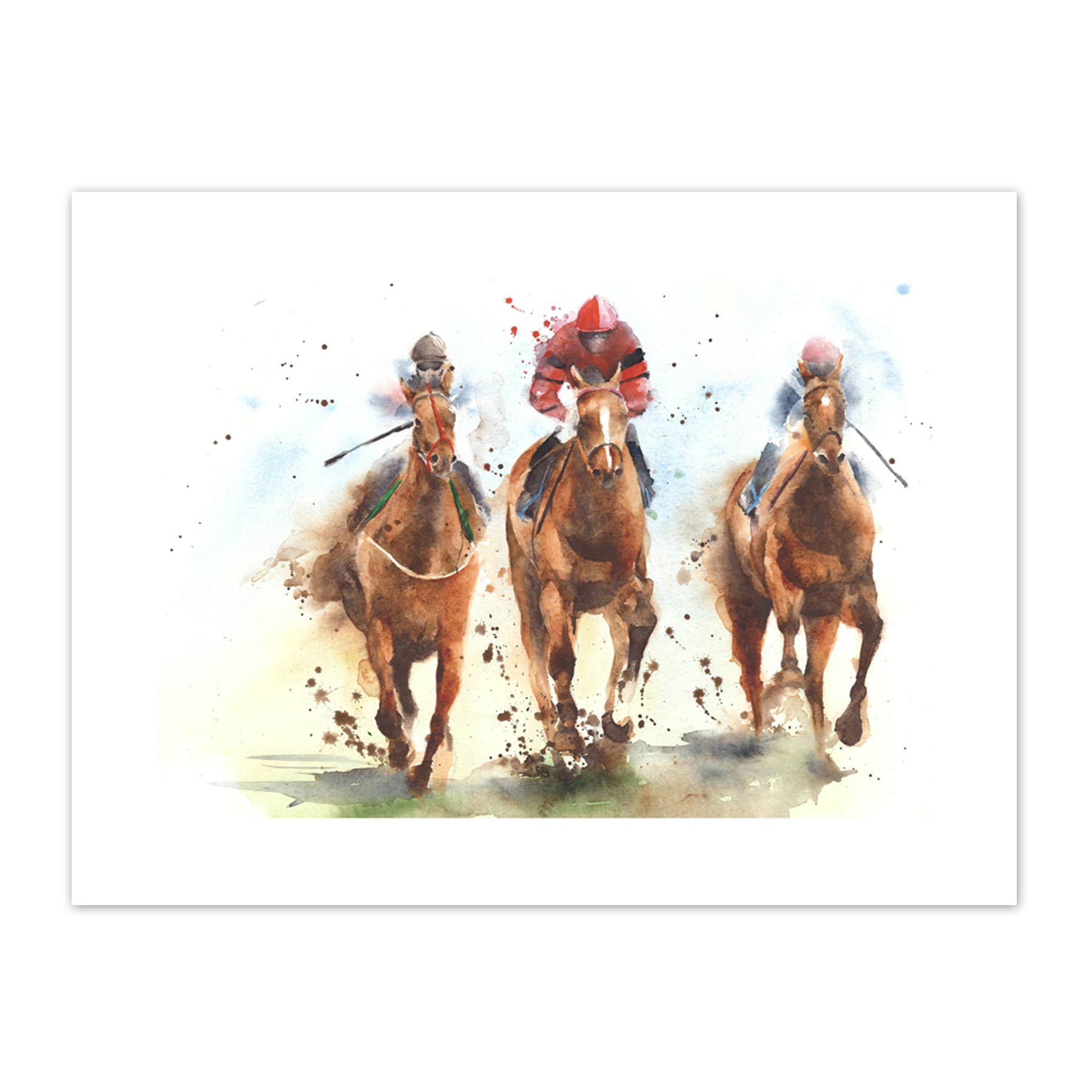 Wee Blue Coo Racing Horses Watercolour Art Print Canvas Premium Wall Decor Poster