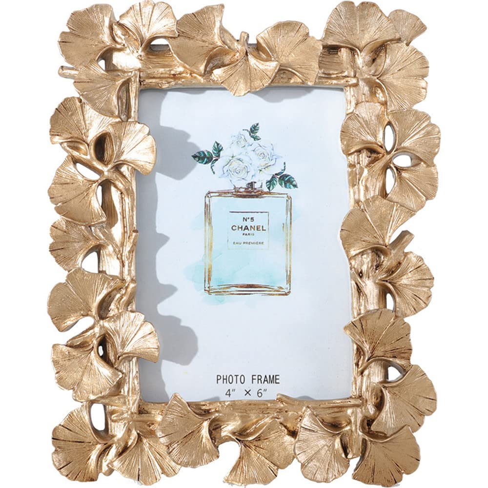 JOSON Vintage Photo Frame Ginkgo Biloba Resin Gold Frame for Desktop Display and Wall Mount Home Decor 6