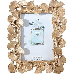 JOSON Vintage Photo Frame Ginkgo Biloba Resin Gold Frame for Desktop Display and Wall Mount Home Decor 6