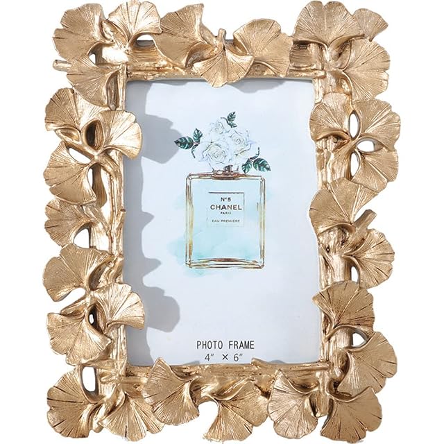 JOSON Vintage Photo Frame Ginkgo Biloba Resin Gold Frame for Desktop Display and Wall Mount Home Decor 6