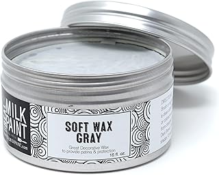 Real Milk Paint, Soft Finishing Wax Sealant for Painted Furniture, Paint Sealer Topcoat for Cabinets, Unfinished Wood Decor, Beeswax, Matte Gray, 16 oz.