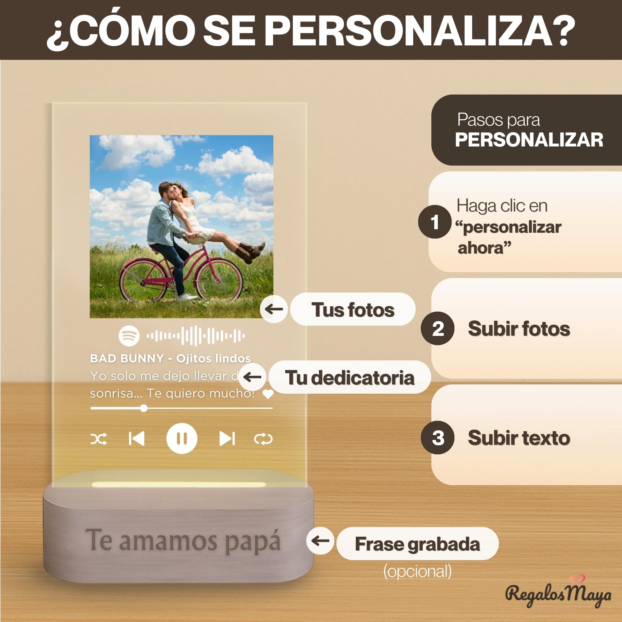 Lámpara Personalizada - Placa Spotify, Lampara con Foto y con Texto, Regalos Originales, Luz LED, Regalo Pareja, Amigos, Familiares, Regalos Personalizados, Placa de Metacrilato con Luz (SPOTIFY)