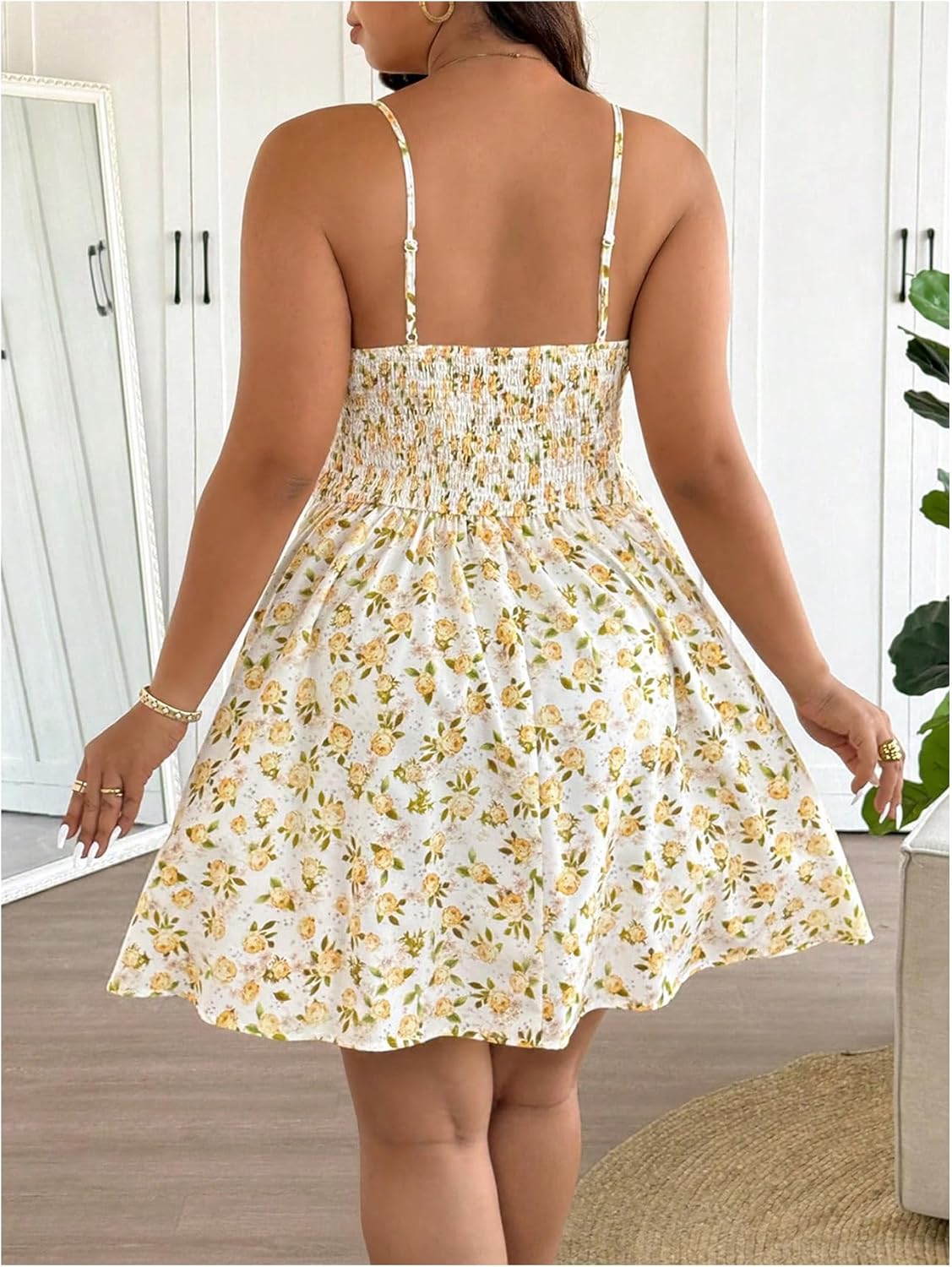 Floerns Women's Plus Size Sleeveless Ruched Bust Eyelet Embroidery Flared Cami Dresses