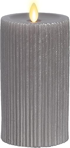 Miniatura 9 de Luminara Vela LED sin llama (3.25 x 4.5) con surco metálico en relieve, pilar LED de llama móvil, cera real con borde empotrado, funciona con pilas,