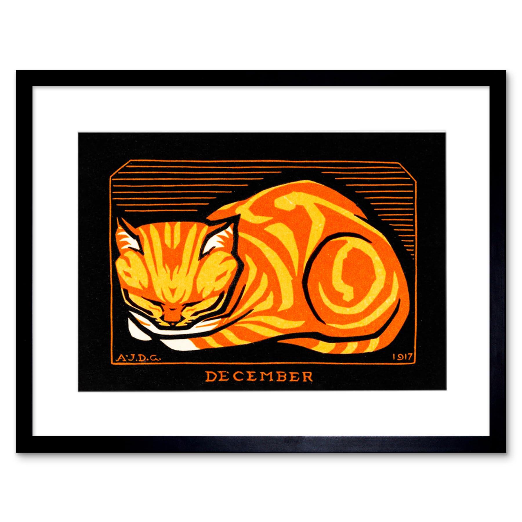 Wee Blue Coo December Cat Julie De Graag Art Print Framed Poster Wall Decor 9x7 inch