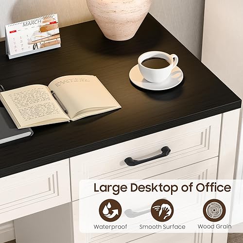 Miniatura 7 de Vabches - Escritorio ejecutivo de granja con almacenamiento y amplio cajón de archivos, escritorio grande rústico para escribir en el hogar, para