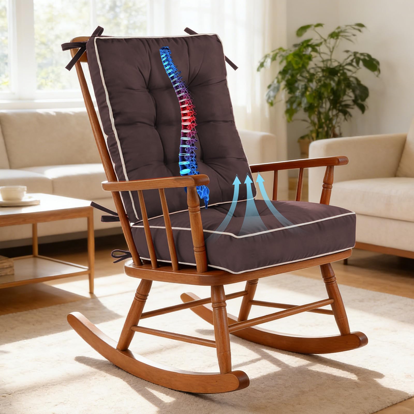Photo 1 of NBHUIYJJ Memory Foam Non Slip Rocking Chair Cushion, FadeShield Water Resistant Thicken Tufted Pads?Brown Standard