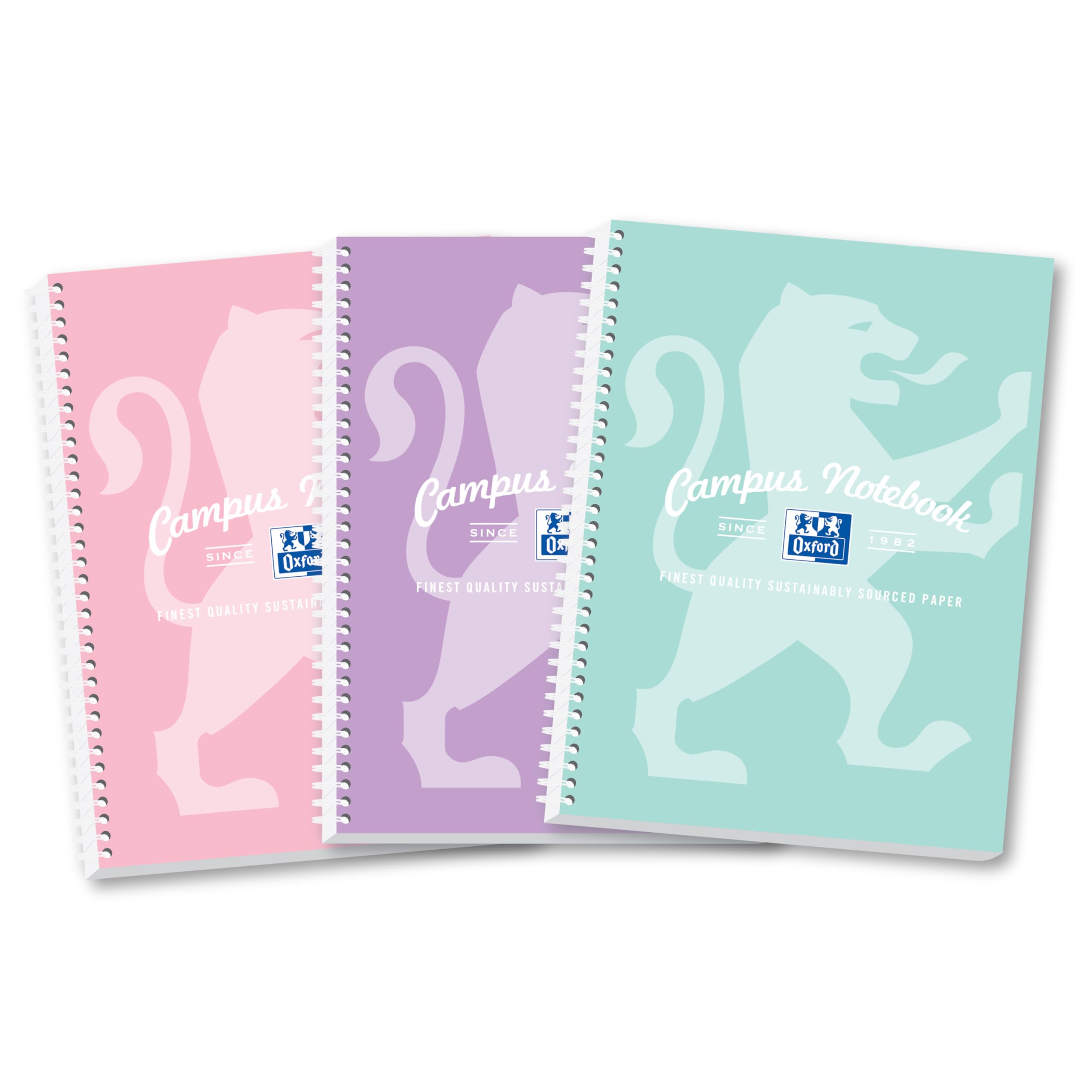 Campus Pastel A4 Notebooks, 140 Page Wirebound Pads with Premium Optik Paper+, Easy Tear Perforation, 8 mm Lined with Margin, Pack of 3 Notepads