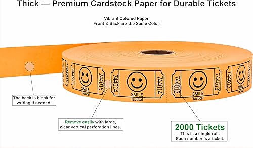 Miniatura 9 de Tacticai 2000 boletos para rifa, sonrisa, azul (selección de 8 colores), rollo individual, boleto para eventos, entrada, recompensa de clase,
