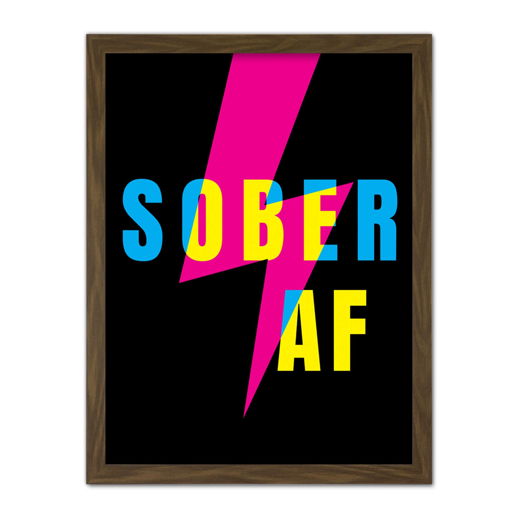 Wee Blue Coo Sober AF Lightning Bolt Typography Artwork Framed Wall Art Print 18X24 Inch