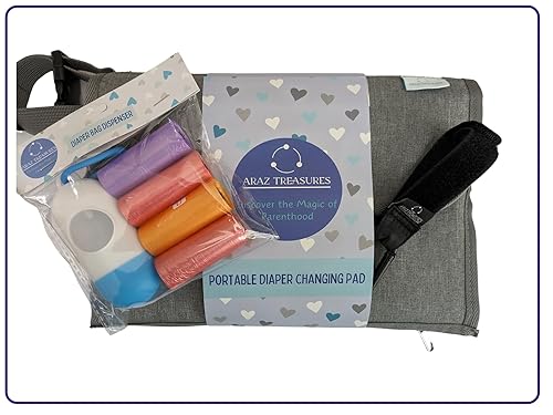 Miniatura 2 de Paquete de 3 x 1 cambiador portátil para bebé, cambiador de viaje, con gancho para cochecito y dispensador de bolsas