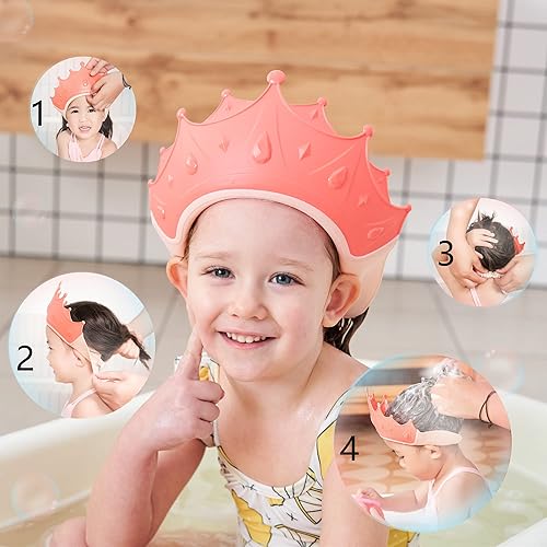 Miniatura 19 de Gorro de baby shower, gorro de ducha para niños, sombrero de visera para protección de ojos y oídos para niños de 0 a 9 años, bonita forma de corona