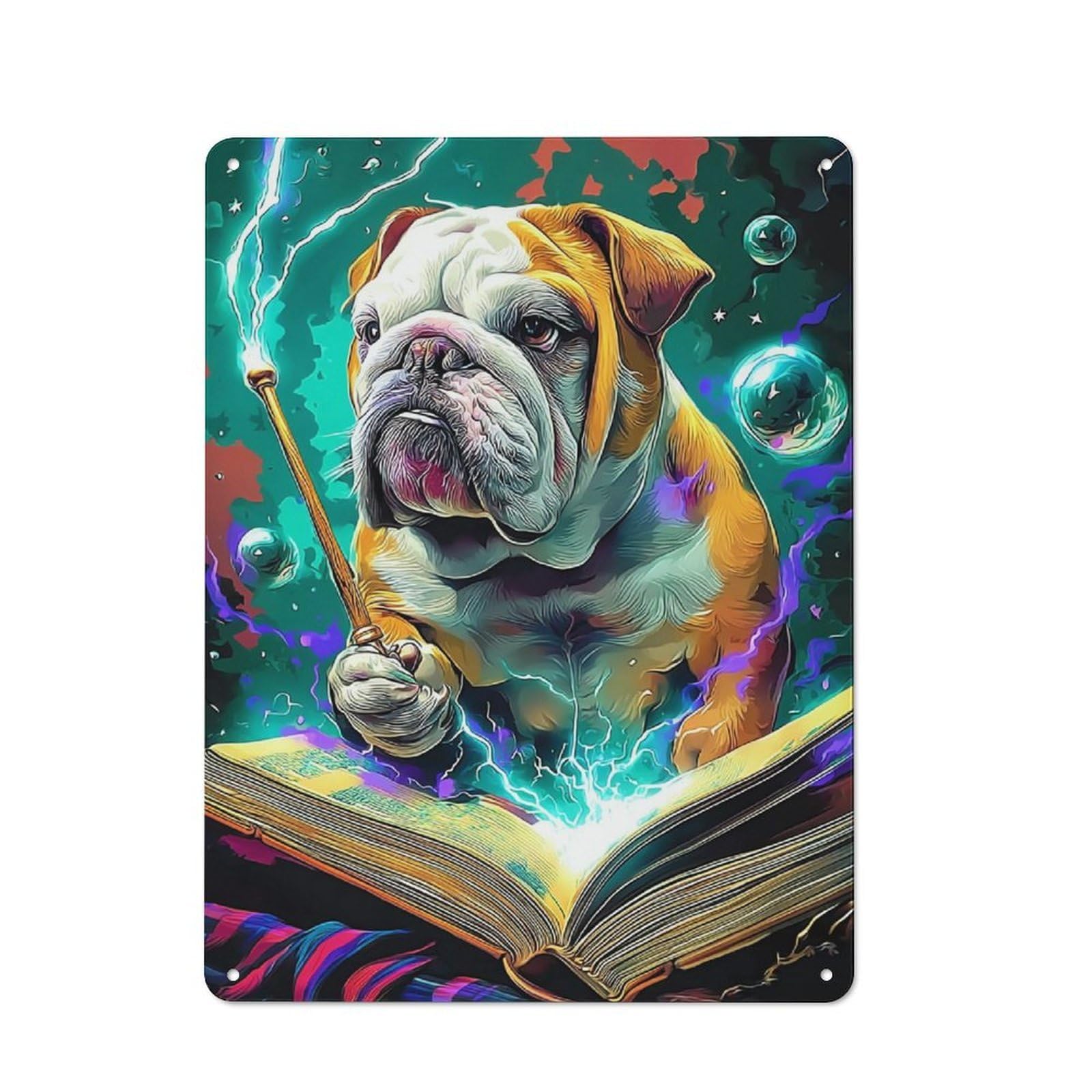 Magical Bulldog Wizardry Rustic Tin Sign 40x30cm, Vintage Porch Wall Decor for Conservatory, Home Bar Or Utility Room