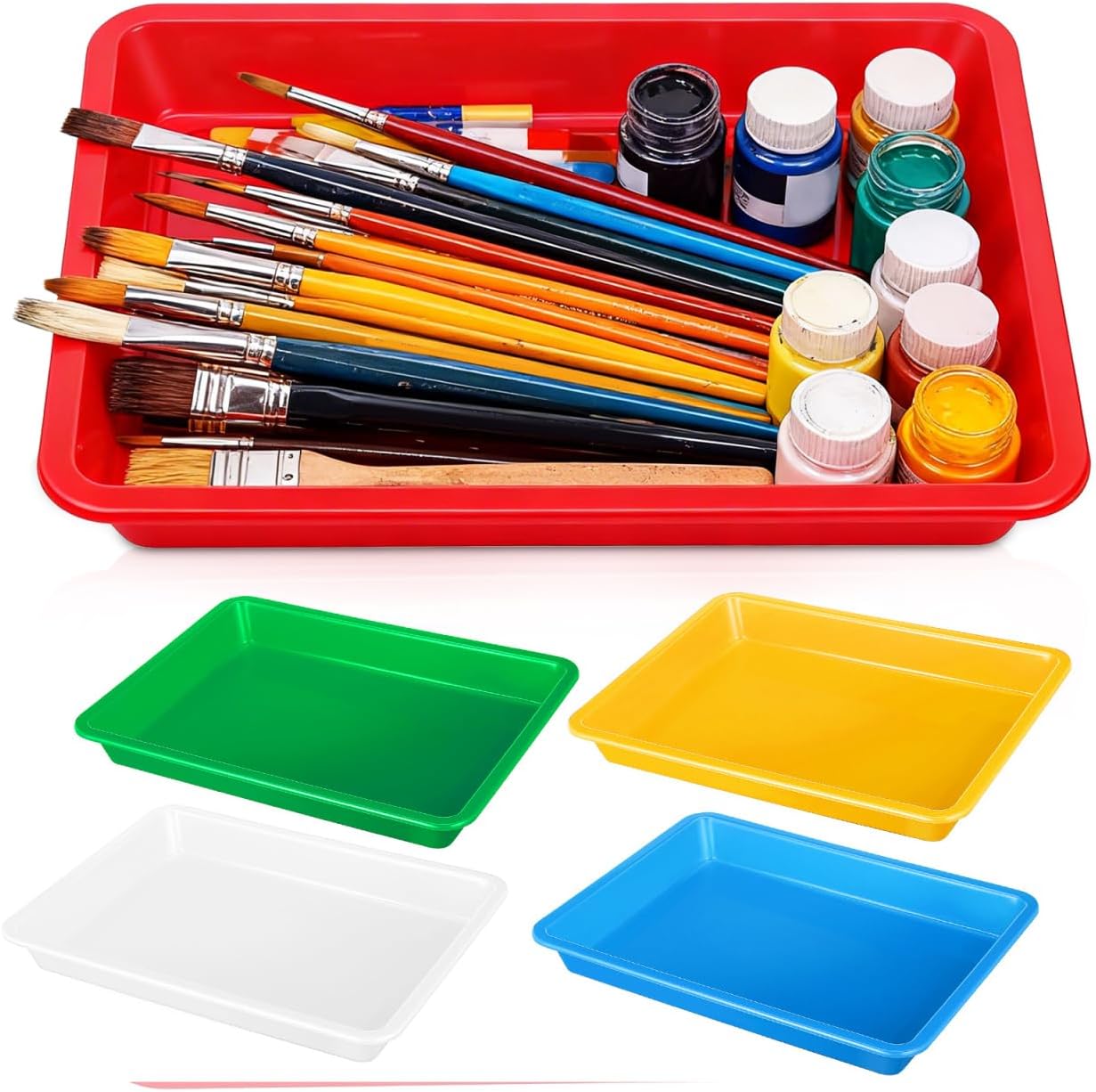 OUNONA 5-Pack Thickened Plastic Art Trays 11.02X8.26X1.18In Stackable Activity Trays for Kids Classroom Crafts Beading Painting and DIY Projects Organizer