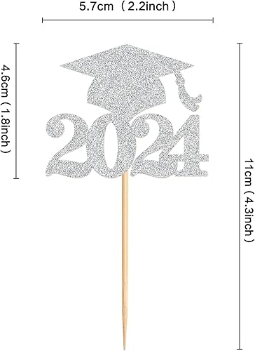 Miniatura 2 de Ercadio Paquete de 36 adornos para cupcakes de graduación 2023 con purpurina plateada 2023, selecciones para cupcakes 2023, decoraciones de pasteles