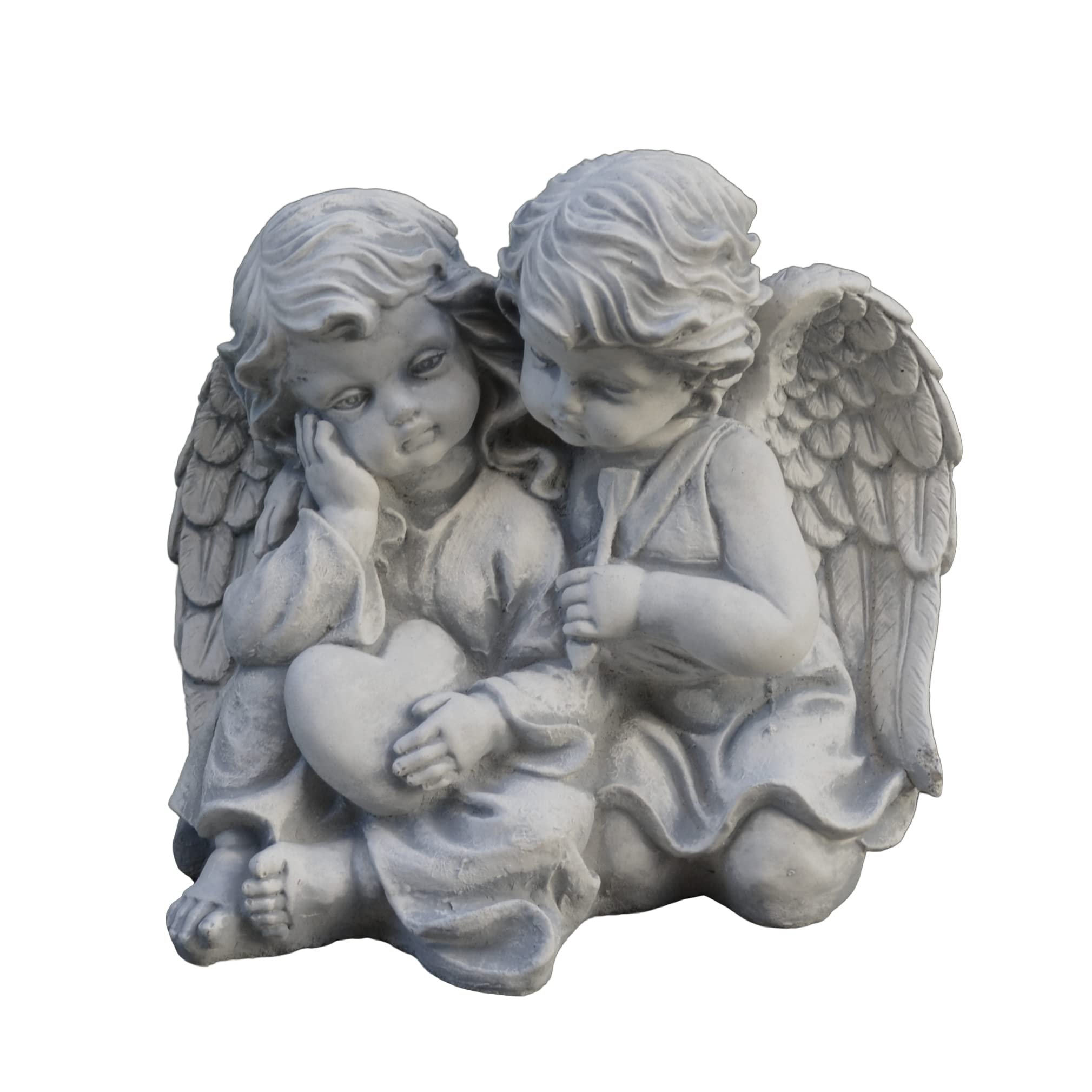 Angel Pair Angel Trench Angel Stone Figurine 22cm 5kg Grey White Concrete Fro...