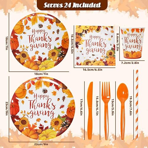 Miniatura 2 de Platos de Acción de Gracias, plato de papel desechable de Acción de Gracias, decoraciones de mesa de Acción de Gracias, sirve 24 juegos de vajilla