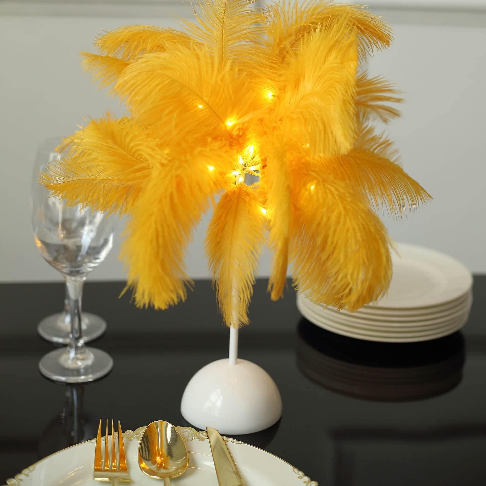 Efavormart 15" LED Gold Ostrich Feather Table Lamp Desk Light, Battery ...