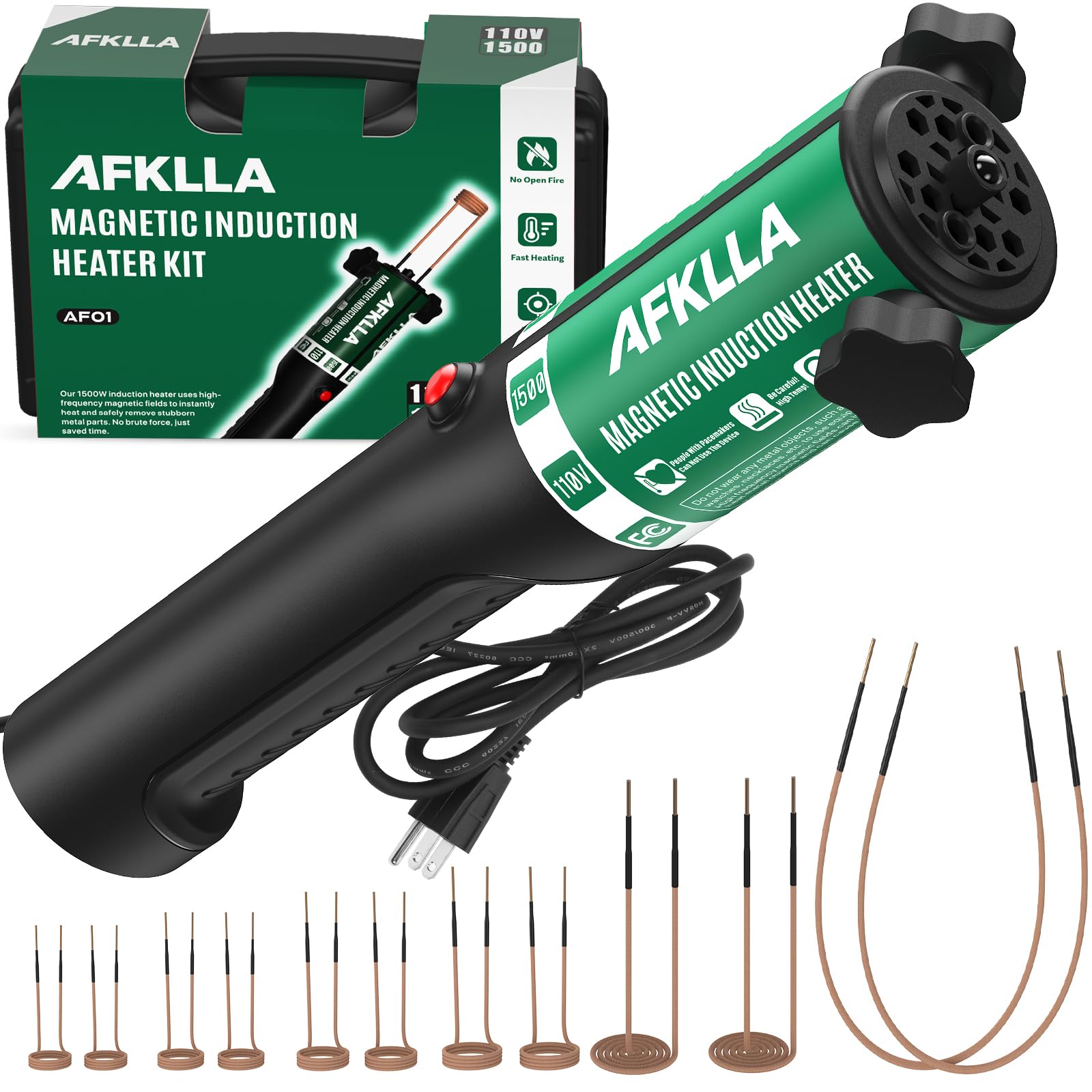 Photo 1 of Induction Heater Bolt Removal, 1500W 110V Magnetic Heat Induction Tool with 12 Coils, Bolts Heating Kit for Rusty Screw, Nuts, Bearings Removal - Toolbox Incl, Green