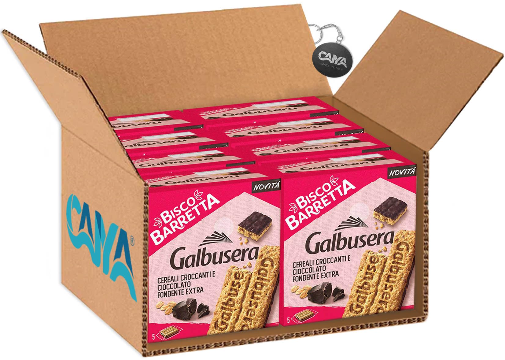 Galbusera Bisco Barretta Barretta di Cereali Croccanti e Cioccolato Fondente Extra 230g [CAIYA® BOX da 8 Confezioni]