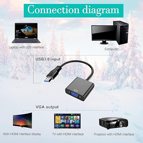 Miniatura 4 de Adaptador USB a VGA, adaptador USB 3.0 a VGA, convertidor de video multipantalla, compatible con PC, laptop, Windows XP781011 de escritorio, laptop,