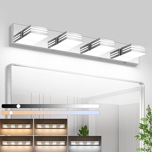 Miniatura 11 de Moderna lámpara LED para tocador de baño (3 luces, 24 pulgadas) (5CCT, regulable), negro mate moderno para pared de baño (3000 K/3500 K/4000 K/5000