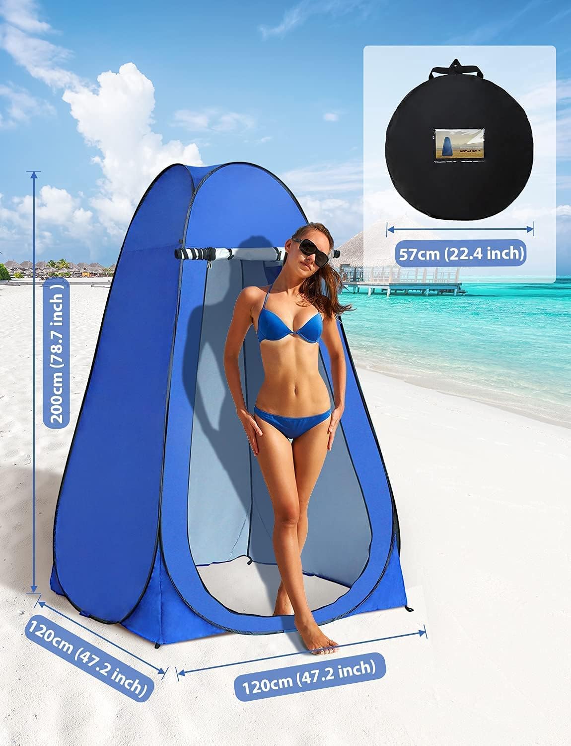 Changing Room Privacy Tent – Instant Portable Outdoor Shower Tent, Camp Toilet, Rain Shelter for Camping & Beach – Lightweight & Sturdy, Easy Set Up, Foldable - with Carry Bag (Blue) : Sports & Outdoors