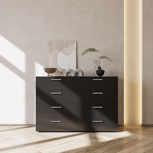 Miniatura 2 de Karl home Cómoda negra para dormitorio con 8 cajones, cómoda larga con almacenamiento, cómoda de madera de 47 pulgadas para dormitorio con cajones
