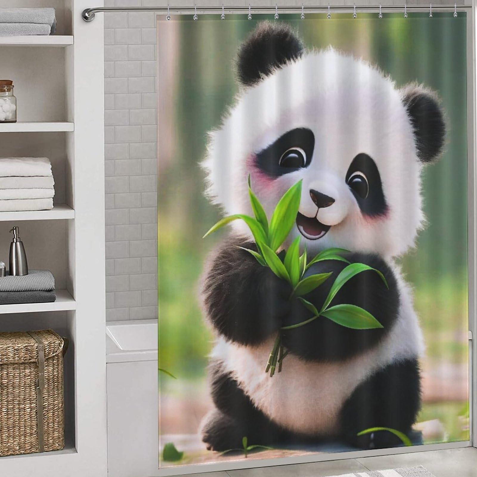 Rideaux de douche panda lavables pour une salle de bain familiale moderne et toujours au sec