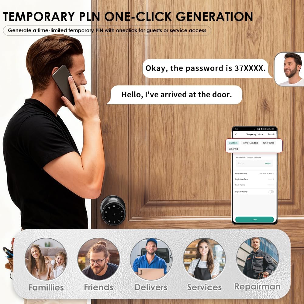 Smart Fingerprint Door Lock, Smart Fingerprint Door Knob with Keypad, Biometric Door knobs with with App Control, Keypad, Key, fingerprint, IC Card, Anti-Slip Handle Door Knob for Bedroom,Home,Office