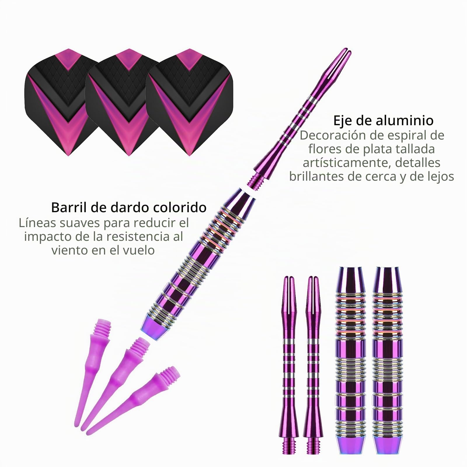 Dardos con punta de plástico de 21 gramos, juego de 3 dardos profesionales blandos, accesorios para dardos electrónicos con caja de almacenamiento (morado)
