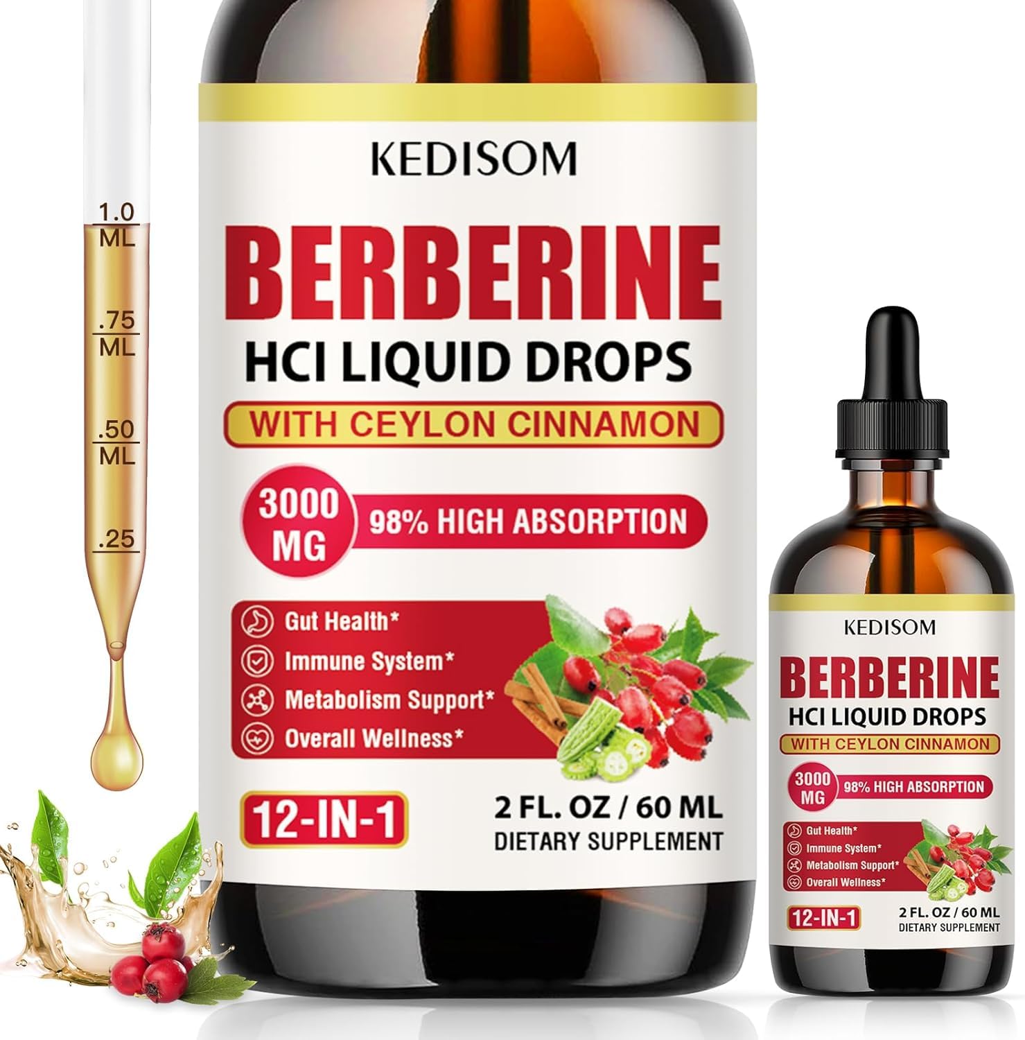 KEDISOM 12-in-1 Berberine Supplement Liquid Drops