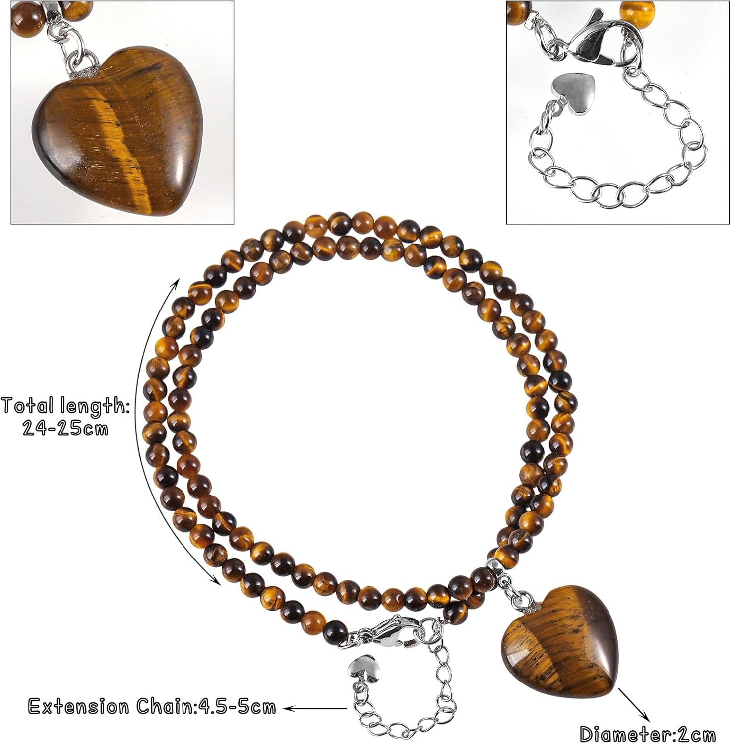 TUMBEELLUWA Crystal Puffy Heart Pendant Necklace for Women, Layered Beaded Stackable Bracelet Trendy Jewelry Love Gifts for Her - Image 3