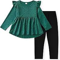 Roupas infantis para meninas, manga comprida, com babados, estampa de coração, 2 peças, roupas de inverno tamanho (4-7T)