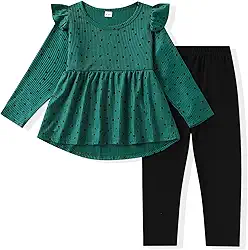 Roupas infantis para meninas, manga comprida, com babados, estampa de coração, 2 peças, roupas de inverno tamanho (4-7T)