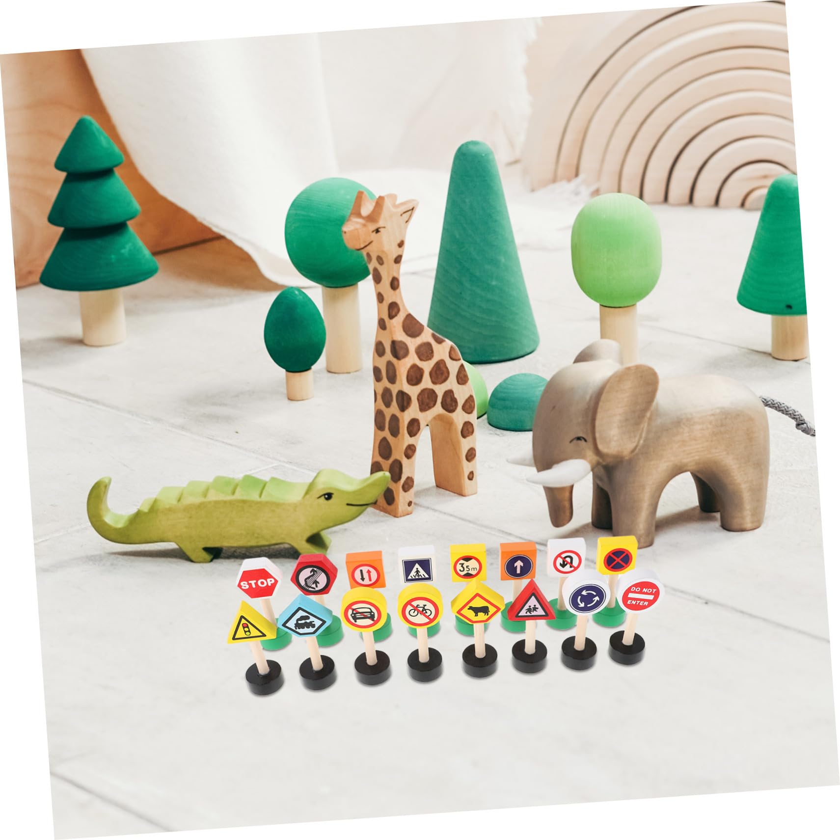 Ensemble de Jeu Panneau Signalisation Garçon et Filles en Bois 16pcs, Jouet Éducatif Coloré et Créatif pour Apprentissage Interactif Sécurisé à Domicile Classe