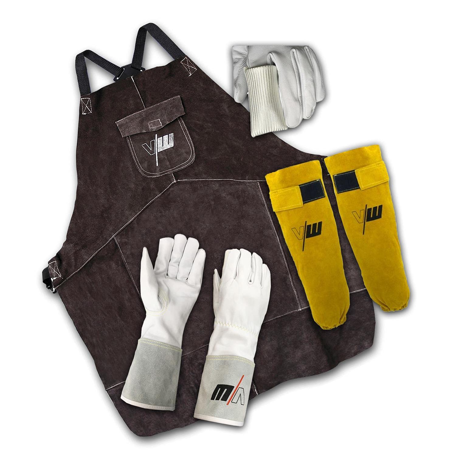 Vector Welding - Guantes de soldadura, mangas de soldadura, protección para los dedos en set para soldadura Wig Mig Mag electrodos de soldadura de Vector Welding | Guantes de soldar, delantal de soldadura, mangas con protección para los dedos
