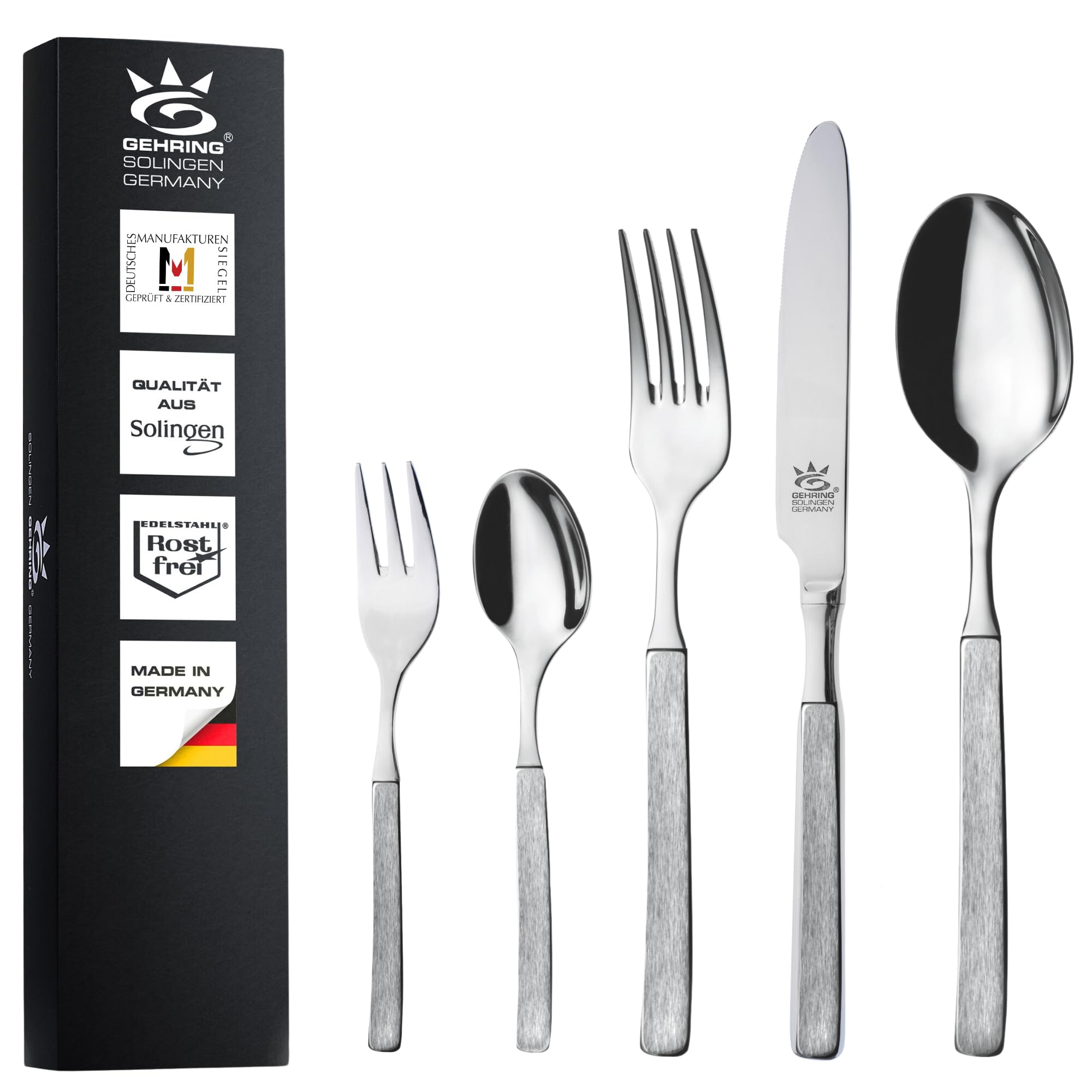Gehring Solingen Besteck Set Satino 30-teilig I Edelstahlbesteck I hochwertiges Essbesteck inklusive 6 Solinger Messer Made in Germany I Besteck Set 6 Personen I spülmaschinengeeignet