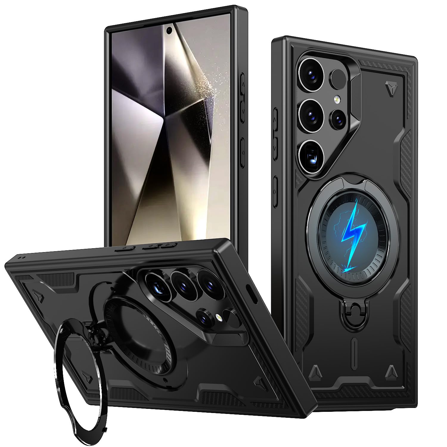 ELEPIK for Samsung Galaxy S23 Ultra Case with 360° Rotating Stand, [Compatible with MagSafe] [Wireless Charging Compatible] Military Grade Protective Phone Cover for Galaxy S23 Ultra, Black Samsung Galaxy S23 Ultra Black