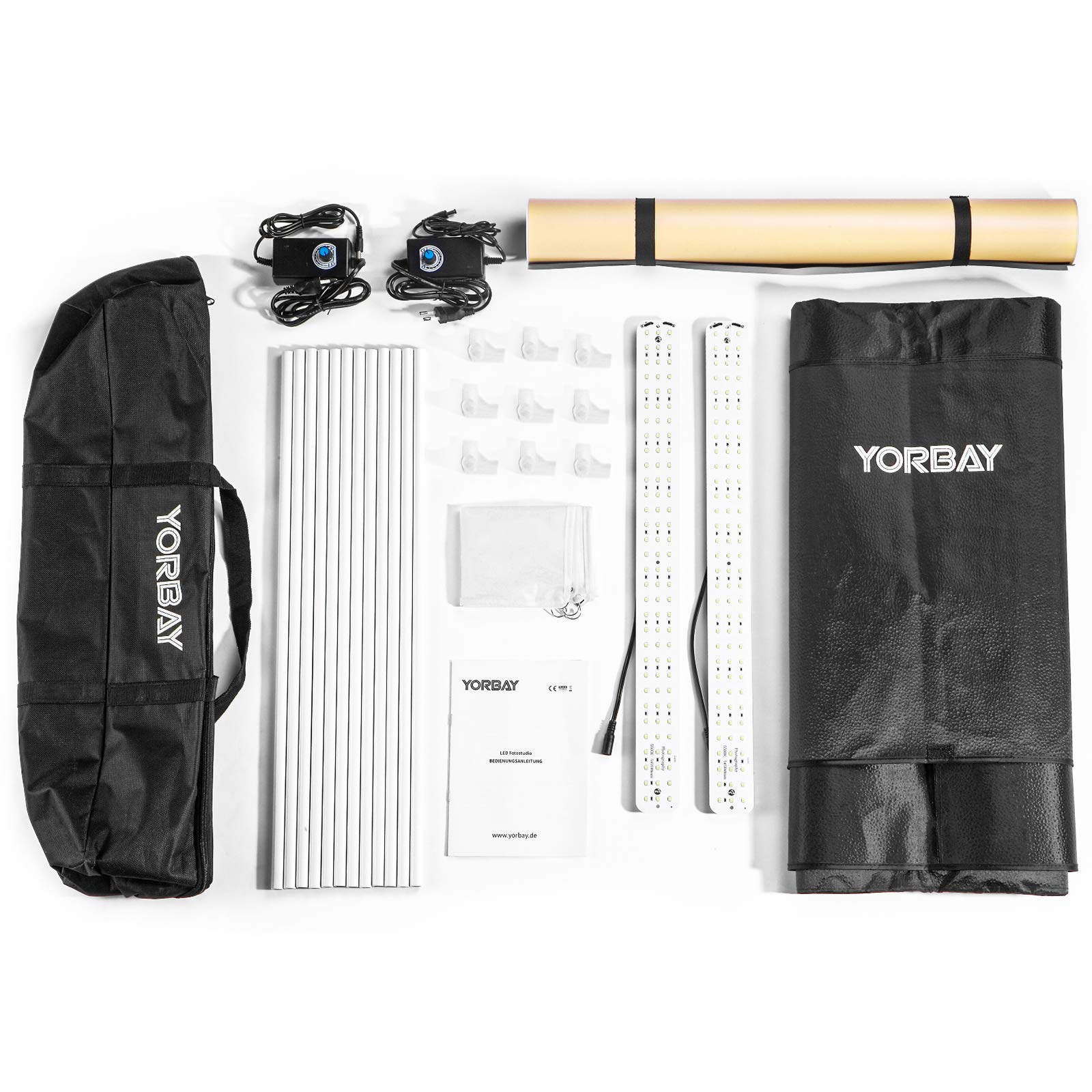 Yorbay Tenda Studio Fotografico Luminosità Regolabile 60x60x60cm Pieghevole Portatile, con 2x Luci LED più 4 Panni Sfondi Bianco/Nero/Arancione/Grigio, Photo Box Professionale