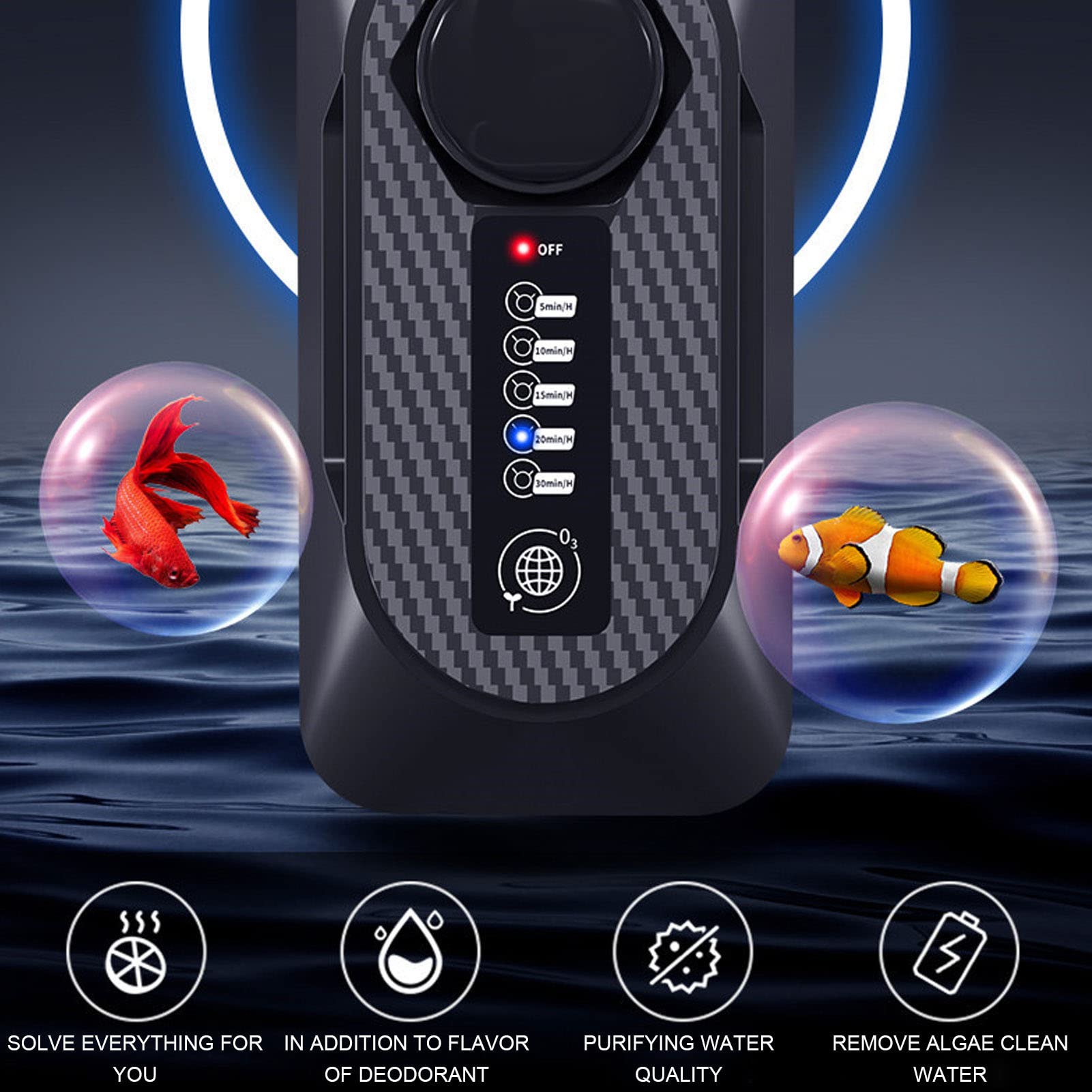 Bombas de Aire para Acuarios, 6W Mini Generador de Ozono per 1L-50L Acuario Bomba de Oxígeno Silenciosa, Silencioso Oxigenador Pecera with Manguera (Negro) (EU)