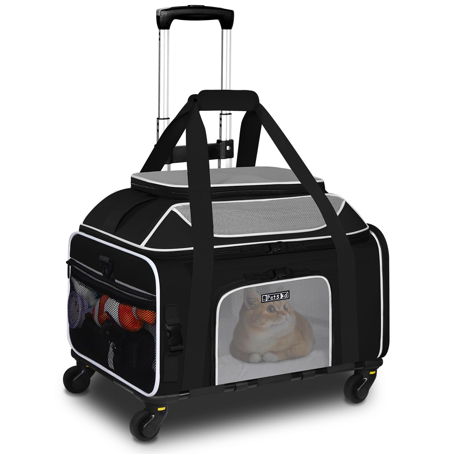 Petskd Top-Expandable Pet Carrier with Wheels 19x13x9 Inches Southwest Allegiant Airlines Approved, Soft-Sided Carrier for Small Dog Under 12 lbs and Large Cat Under 15 lbs(Black)