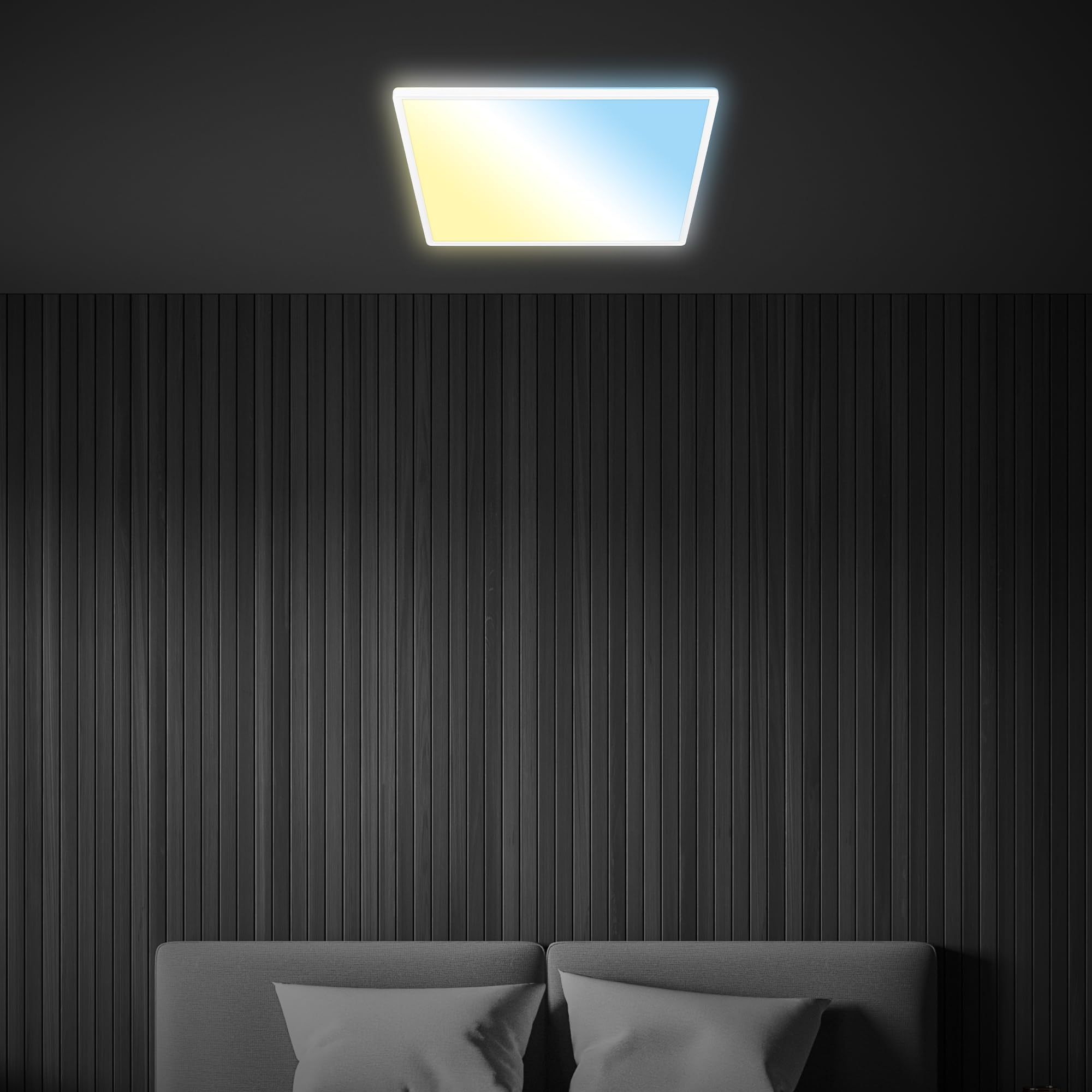BRILONER - LED Deckenlampe flach mit Fernbedienung, warmweiß bis kaltweiß, dimmbar, Lampe, Deckenleuchte, Wohnzimmerlampe, LED Panel, Schlafzimmerlampe, 56 x 56 x 3 cm (LxBxH), Weiß