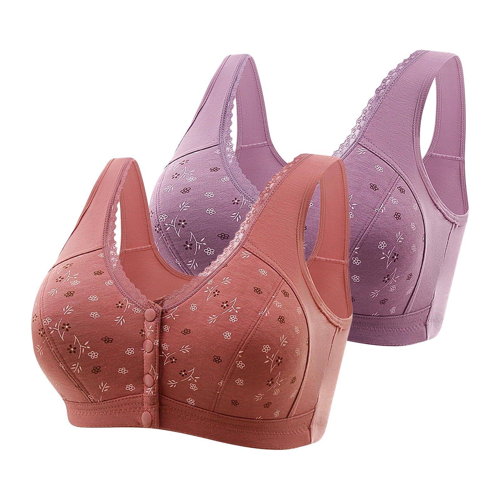 Bras Women Comfy Front Close Wirefree Daisy Bras 2 Pack Cotton Push Up Support and Lift Bras Full
