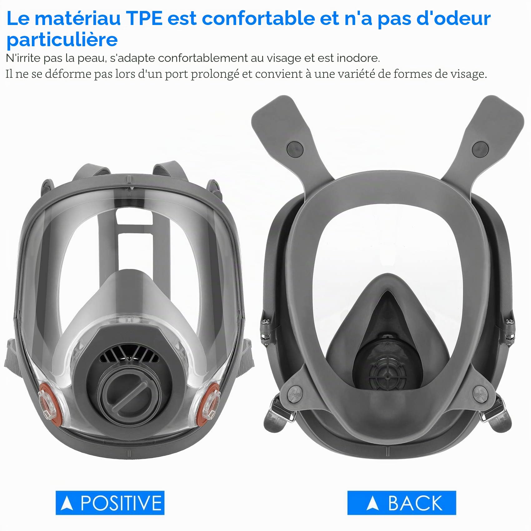 Masque de volume réutilisable avec filtre pour la protection contre les vapeurs et les particules Masque à gaz Masque anti-poussière pour peintures, vernis, travaux de menuiserie